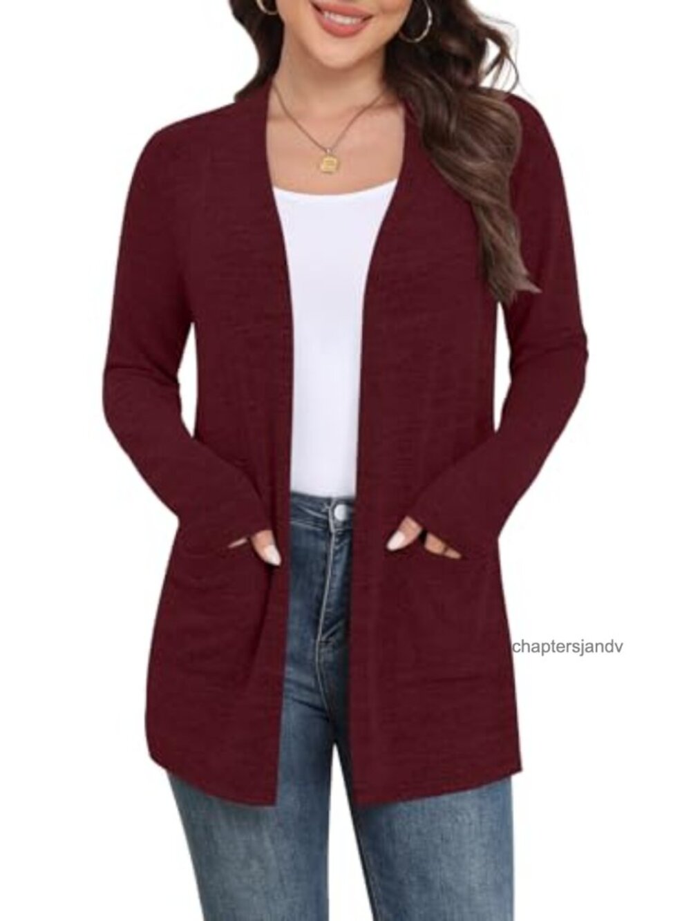 Women Lightweight Open Front Cardigan Long Sleeve V-Neck with Pockets